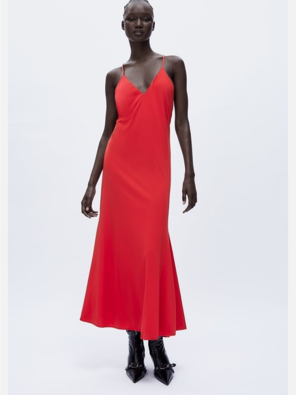Zara Red V-Neck Slip Maxi Dress